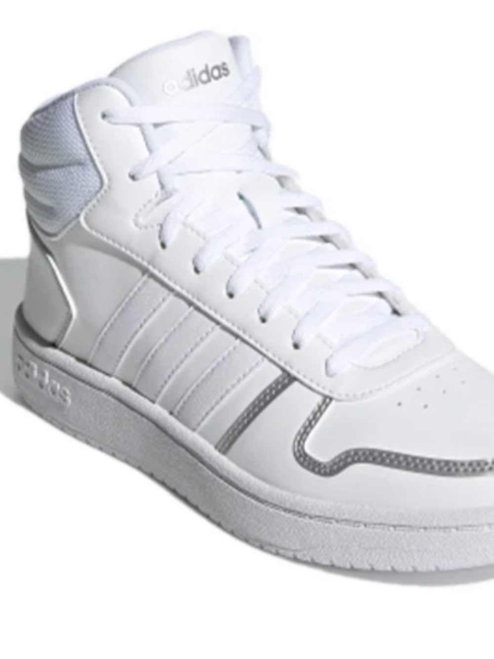Adidas White High-Top Sneaker with Silver Accents 6.5